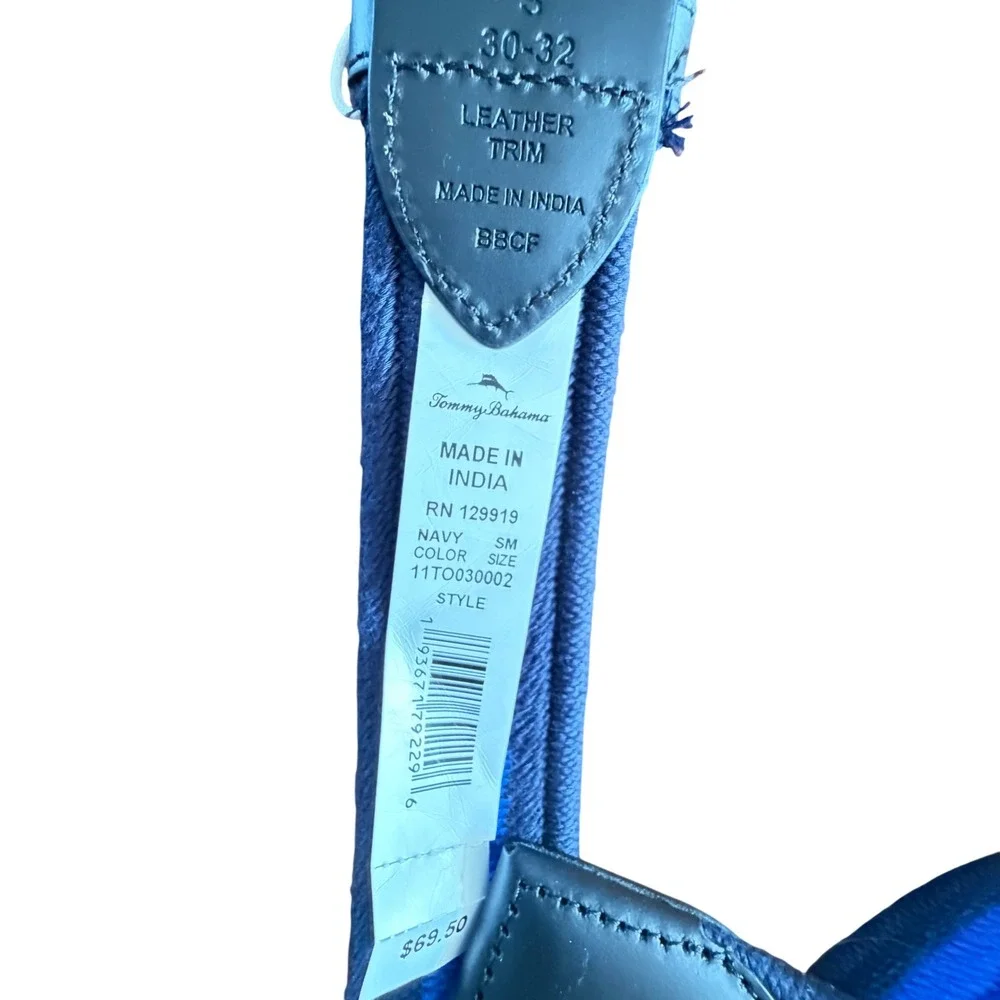 Tommy Bahama Belt Mens Small Blue New Braided Stretch Leather Trim 11TO030002